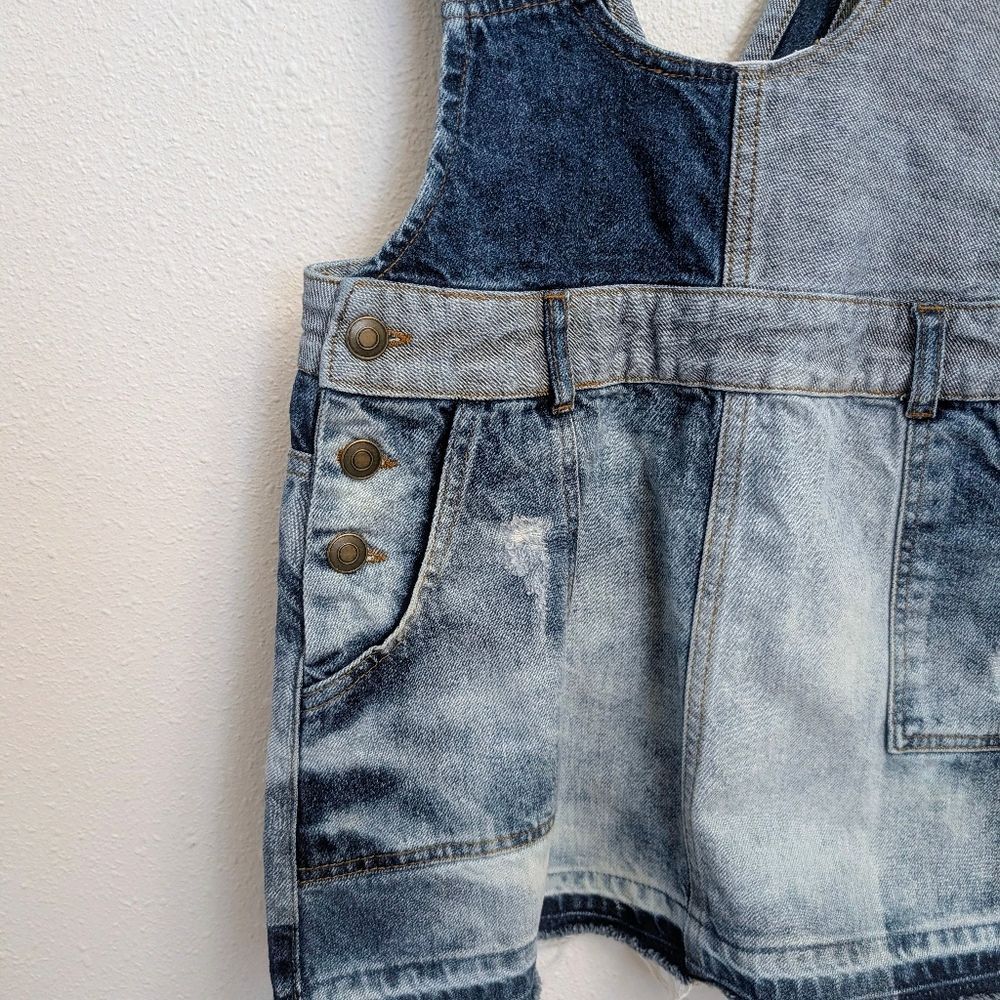 Free People Patchwork Blues Blue Denim Pinafore Dress Size 2 - Picture 6 of 7